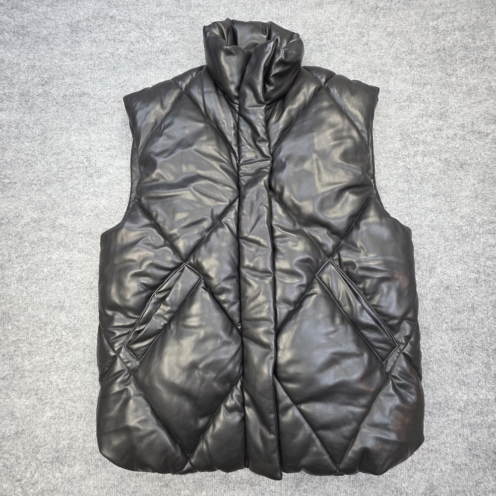 Abercrombie & Fitch Vegan Leather Puffer Vest Men's M Full Zip Black NWT